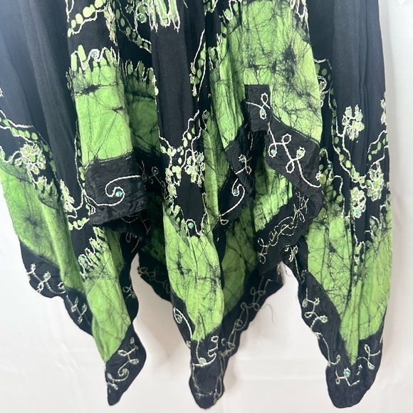 Halter Dress Womens Black Green Smocked Boho Gypsy Asymmetric Maxi Size Med - Picture 8 of 9